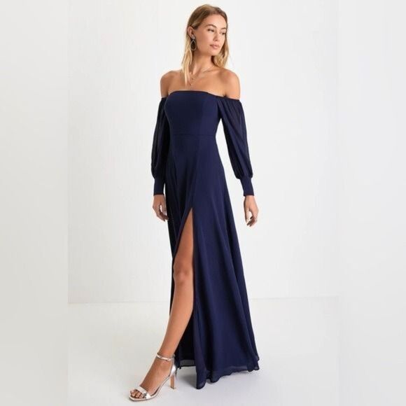 Lulus Feel the Romance Navy Blue Off-the-Shoulder Maxi Dress Size 3X NEW - Picture 2 of 12